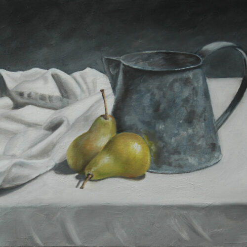 168. Tin jug with Pears